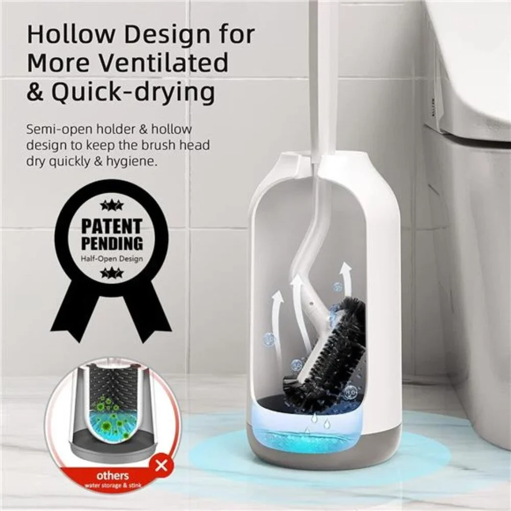 Toilet Brush Set 2 Pack Bathroom Cleaner Deep Cleaning Curved Bristle Holder